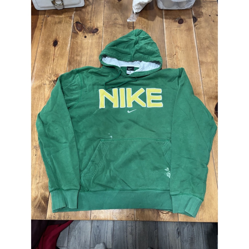 Nike Men's Green Pullover Hoodie Sweatshirt Large L Yellow Logo Activewear